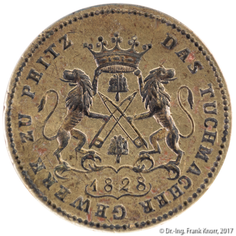Siegel des Tuchmachergewerks zu Peitz 1828, Quelle: diese Webseite